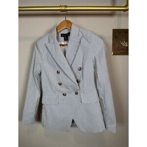 Women's Rachel Zoe‎ Blue White Seersucker Double Breasted Blazer Size XS NEW